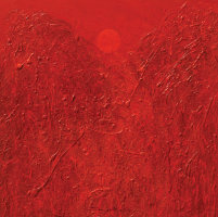 Lot 4-ISMAIL-ABDUL-LATIFF-MYSTIC-RED-MOUNTAIN.-65.CM.H.-X-65.CM.W.-ACRYLIC-&-MIXED-MEDIA-ON-CANVAS.-2006.-ISMAIL-LATIFF.-MALAYSIA.