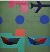 1-Paperboats and Planes Series, 2002 RM 6,600.00-SOLD | Mixed media on canvas | 60 x 60 cm