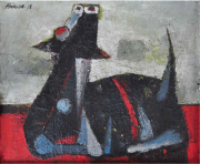 1-Cow : Dog, 1978 RM 22,000.00-SOLD | Oil on canvas | 23 x 88 cm