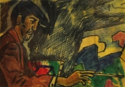 Artist At Work (Self Potrait), Undated Available For Sale | Mixed media on paper | 7.2 x 10.3 cm