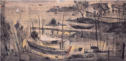 2-By the River, 1976 RM 49,500.00-SOLD | Ink and watercolour on paper | 44.5 x 93.5 cm