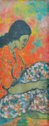 11-Girl in Red, 1990 RM 8,800.00-SOLD | Oil on canvas | 52 x 20.5 cm