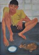 2-Kucing Sakit, 1984 RM 190,000 - RM 250,000-AVAILABLE | Oil on masonite board | 95.5 x 71 cm