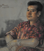 6-RM 18,700.00-SOLD Lot 98 Mohd Hoessein Enas, Dato’ (b. Indonesia, 1924 - 1995) Portrait of Bashir, 1966 Pastel on paper I 51 x 42.5 cm RM 8,000 - 14,000