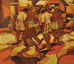 16-Ismail Mat Hussin, Playing Gasing. 1982 Batik 92 cm x 105 cm SOLD