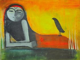 24-Girl with a Flower, 1968 RM 66,000.00-SOLD | Oil on board | 61 x 81 cm