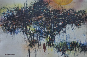 57-Tay Mo Leong, Dato' "Rubber Estate Series" (1960) Batik 116.5cm x 88cm RM 38,000
