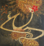 1-RM 13,200.00-SOLD Lot 18 Nizam Ambia, Blatik Dancer, 2004, Mixed media on canvas 152 x 147 cm