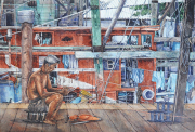 Mending Net, 2005 RM 4,785.00-SOLD | Watercolour on paper | 54 x 73 cm