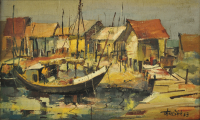 72-Long-Thien-Shih,-Fishing-Huts,-2003,-Oil-on-canvas,-32.5-x-52cm