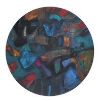35-Tajuddin-Ismail-Blue-Moon-II,-2007-Mixed-media-on-wood-panel-120-cm-(Diameter)