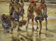 LOT 21 - KHALIL-IBRAHIM-EAST-COAST-FISHERMEN-1995-27x36cm