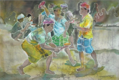 LOT 40 - ISMAIL MAT HUSIN-PLAYING-GASING-1977-48 x 71 cm