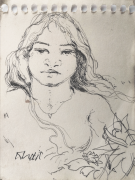 Khalil-Ibrahim-B.-Kelantan-1934-2018-Portrait-Study-1-of-Imaginary-Malay-Girl-from-1980s-1990s-sketch-book-Pen-on-paper-12-x-9-cm