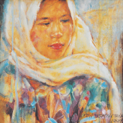4-RM 9,900.00-SOLD Kow Leong Kiang, Innocence Series, 1999, Oil on canvas 23.5 x 23.5 cm