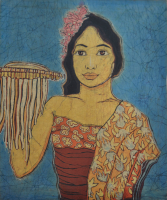 Lot 16-Khalil-Ibrahim-'Portrait-of-a-Balinese-Girl'-(1970)-Batik-55cm-x-46cm