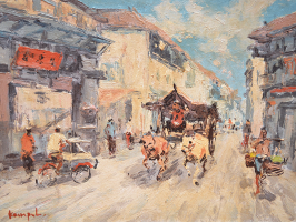 Lot 23-Sujatno-Koempoel-'Ox-cart-in-Chinatown'-Oil-on-.pngcanvas-40-x-50cm