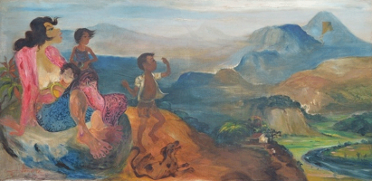 Lot 28-Hendra-Gunawan-'Main-Layangan'-1961-Oil-on-canvas-100-x-202cm