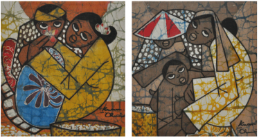 Lot 31-Kwan-Chin-Couple-in-Love-&-A-Farming-I-Brown-Series,-2011-Batik-29-x-29-cm-x-2-pieces