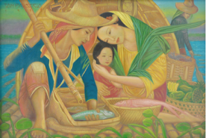 Lot 44-Tam Austria Fisherman's Family, 1994 Oil on canvas 61 x 91 cm