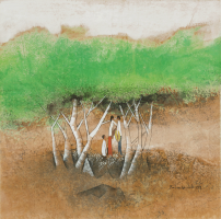 Lot 58-Tay-Bak-Koi-Under-the-Tree,-Undated-Acrylic-on-paper-30-x-30-cm-Signed-'Bak-Koi'-on-lower-right