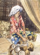 Lot-37-A.B.-Ibrahim-Peeling-Cocounuts-1960s-watercolour-on-paper-37-x-27-cm