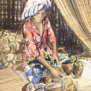 Lot-37-A.B.-Ibrahim-Peeling-Cocounuts-1960s-watercolour-on-paper-37-x-27-cm