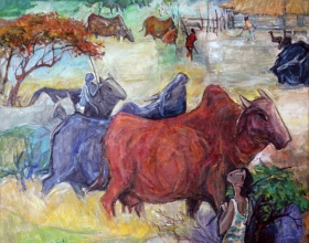 34-Village Life, 2011 116cm x 140cm 2011 Oil on Canvas