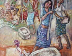 35-Working Together, 2011 90cm x 90cm Oil on Canvas