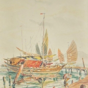 3-Penang Harbour with Junks and Sampan, Undated RM 19,800.00-SOLD | Watercolour on paper | 36 x 26.5 cm