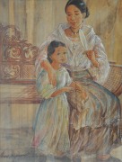3-Mother & Child I, 2000 RM 3,8550.00-SOLD | Acrylic on banana stark | 56.5 x 46.5 cm