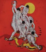90-Khalil-Ibrahim-'Movement-in-Red'-(1971)-Batik-91cm-x-81cm--