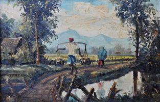 10-Khalil-Ibrahim-_Sawah-Padi-Series_-(1957)-30cm-x-45.5cm-Oil-on-Board-RM-150,000