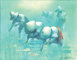 40-Cesar-Buenaventura-_Paddy-farmers_-(B.-Php-1919-1983)-(1972)-35.5cm-x-45cm--Oil-on-Canvas