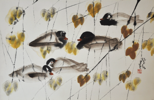 45-Yang-Zhengxin-Ducks,-Undated-Ink-and-colour-on-paper--43-x-66,-ink-&-watercolour-on-paper