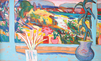 7-Rafiee-Ghani-The-Blue-Garden,-1997-Oil-on-canvas-90-x-149-cm