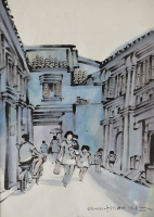 16-Tan-Choon-Ghee-'Cannon-Street,-Penang'-(1978)Chinese-ink-and-watercolour-on-paper,-67.5-x-44cm-RM-7,500---8,500