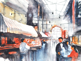 25-Nik-Rafin-M-'Foodmarket-in-Central-Melbourne'-(1999)-Watercolour-on-Paper-16cm-x-21cm-RM-250---300-