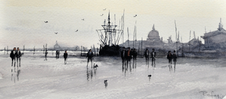 26-Nik-Rafin-M-'Harbour-Scene'-(1999)-Watercolour-on-Paper-9cm-x-20.5cm-RM-320---450-