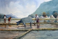 Mokhtar Ishak %22Sowing%22 (2011) Watercolour on Paper 30.5cm x 44cm. RM 900