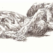 2-Nap on a Wakaf, 2005 RM 3,850.00-SOLD | Pen on paper | 12 x 18 cm