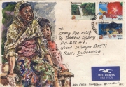 5-RM 8,250.00-SOLD LOT 25 Chang Fee Ming "Waiting for the Next Ride" (1994) Watercolour and ink on stamped envelope 12.4 x 17.8 cm RM 6,000 - RM 9,000