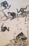 2-Four Gibbons, Undated RM 36,300.00-SOLD | Chinese ink and watercolour on paper | 94 x 60 cm