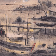 2-By the River, 1976 RM 49,500.00-SOLD | Ink and watercolour on paper | 44.5 x 93.5 cm
