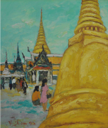5-View of the Emerald Buddha Temple, Bangkok, 1972 RM 7,150.00-SOLD | Oil on canvas | 39 x 18.5 cm