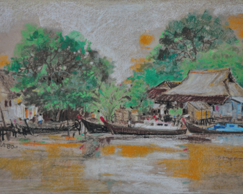 4-RM-2530.00-SOLD-Chin-Kon-Yit-Malacca-River-1980-OIl-Pastel-on-paper-26cm-x-38cm
