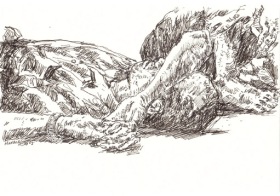 1-Chang Fee Ming. Nap on a Wakaf, (2008) 18cm x 12cm, Pen on Paper