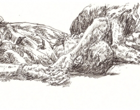 1-Chang Fee Ming. Nap on a Wakaf, (2008) 18cm x 12cm, Pen on Paper