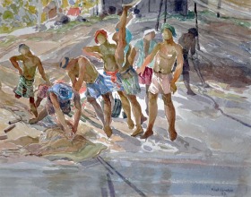 17-Khalil Ibrahim. Fishermen East Coast Series, (1982) 64cm x 52cm Watercolour on Paper