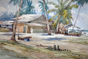 25-Mokhtar Ishak. Fishing Village in Kota Bharu (2011) Watercolour on Paper 55.5cm x 38cm